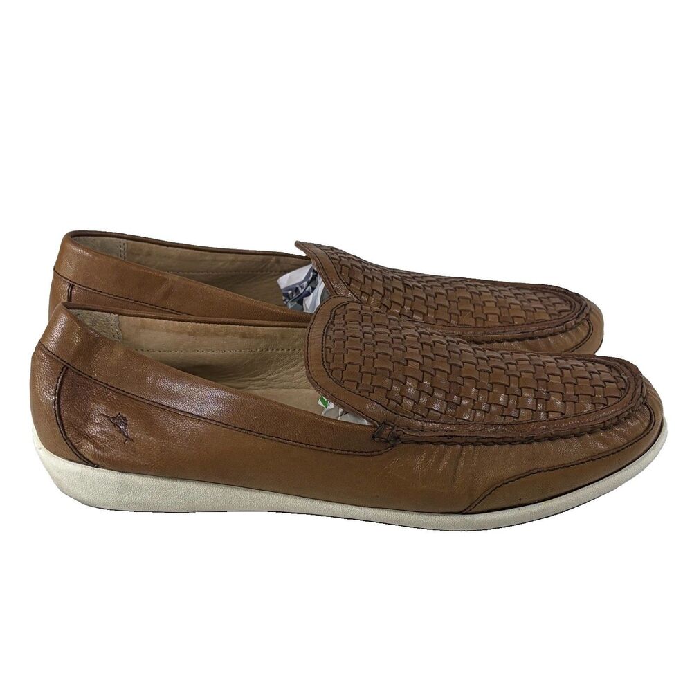 Tommy Bahama Taormina Men Size 14 Loafers Tan Woven Leather Slip On Shoes